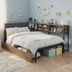 Artiss Bed Frame Single Size with 2 Drawers and Charging Station Metal Corner Bed Base