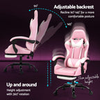 Artiss 2 Point Massage Gaming Office Chair Footrest Pink