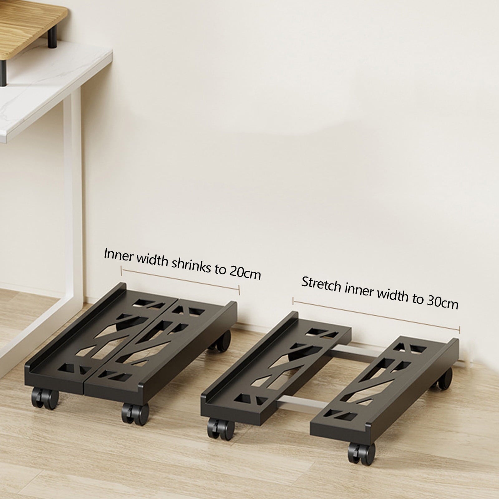 Adjustable Mobile CPU Stand, Ventilated Computer Tower Stand with 4 Caster Wheels, for PC Tower, Under Desk CPU Holder, PC Floor Cart Computer Riser for Gamers Black