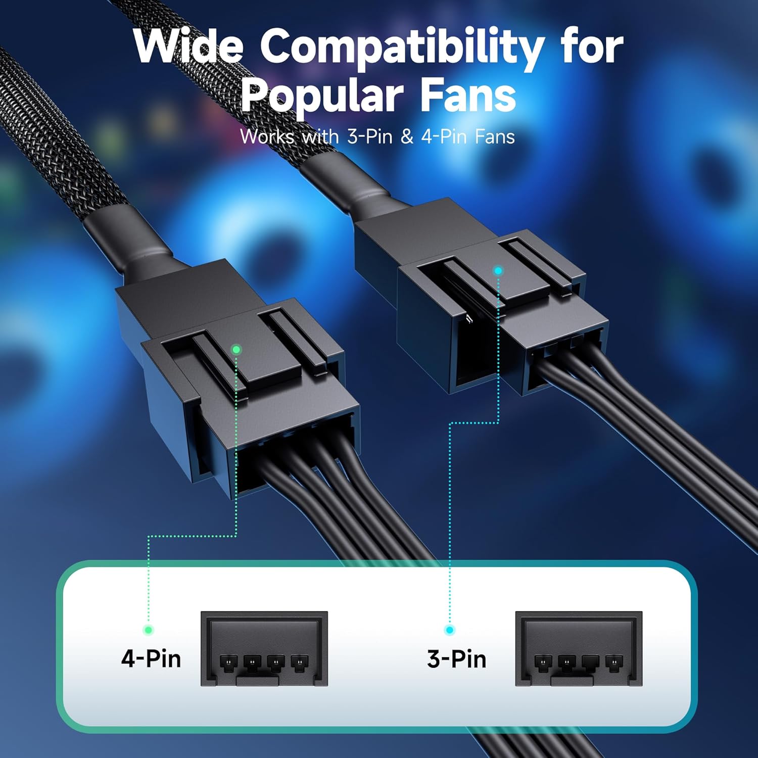 2-Pack 2 Way 4 Pin PWM Fan Splitter Cable - 4 Inches, PC Fan Splitter 1 to 2 Converter, PC PWM Extension Cable