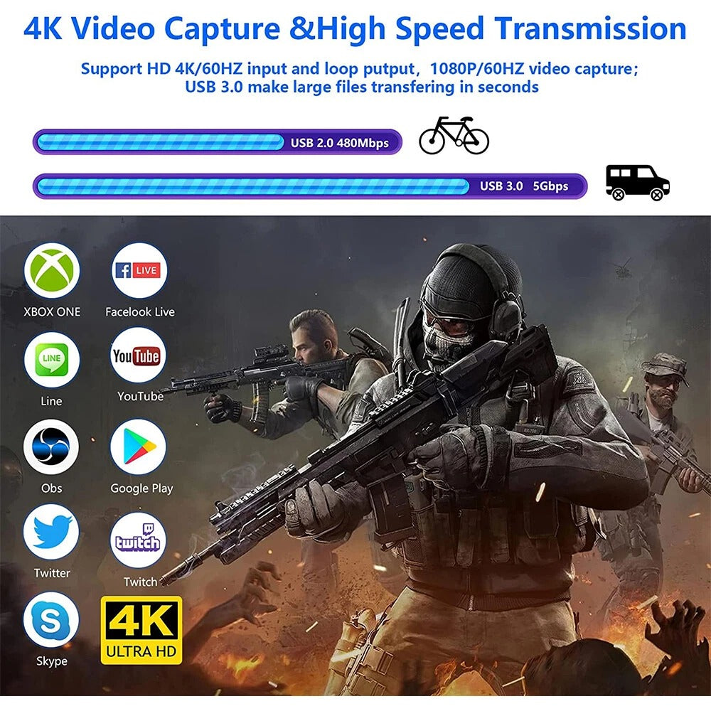 4K 1080P 60FPS HDMI to USB 3.0 Video Capture Card For PS4/PC/OBS Nintendo Switch