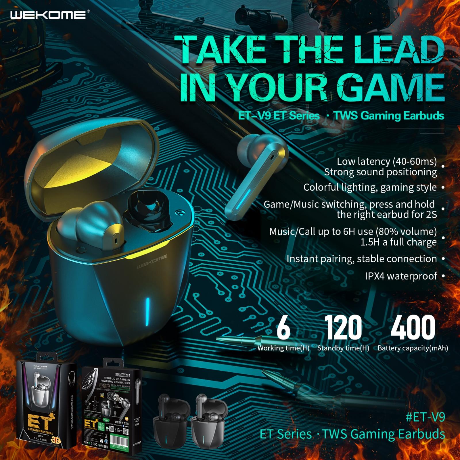 Wireless Bluetooth Gaming Earphones - et Series V9 - Tarnish
