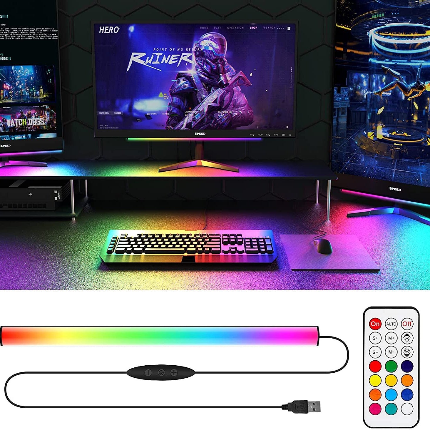 1 Piece RGB LED Gaming Light Bar - Dual Color Temperature & Adjustable RGB Effects, USB-Powered Backlight, Remote & Button Control, 30cm Lightweight Design