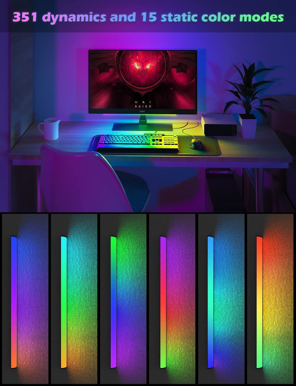 1 Piece RGB LED Gaming Light Bar - Dual Color Temperature & Adjustable RGB Effects, USB-Powered Backlight, Remote & Button Control, 30cm Lightweight Design