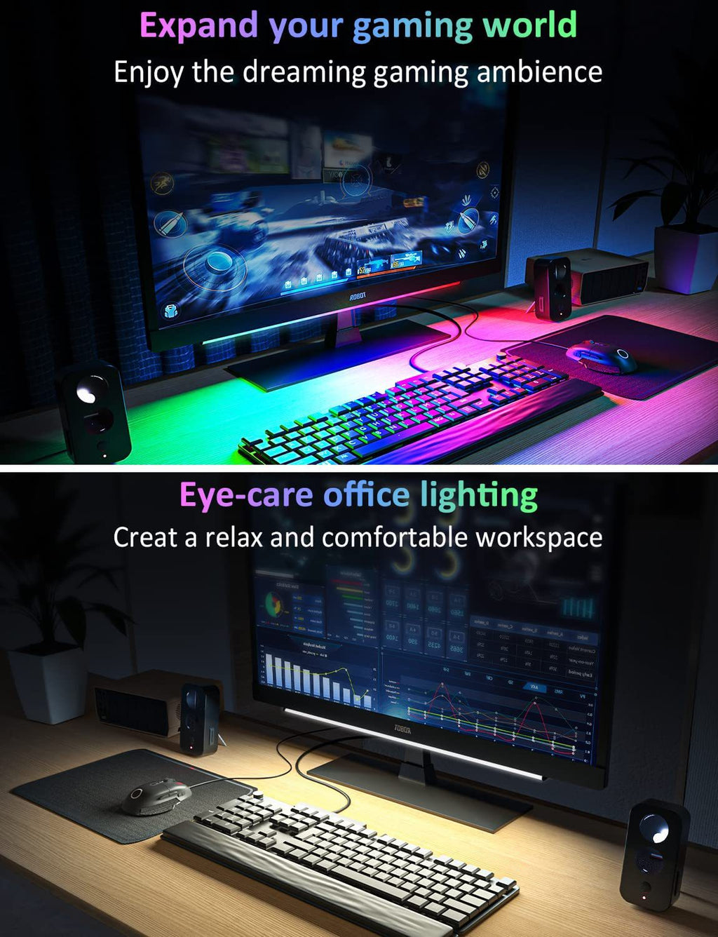 1 Piece RGB LED Gaming Light Bar - Dual Color Temperature & Adjustable RGB Effects, USB-Powered Backlight, Remote & Button Control, 30cm Lightweight Design