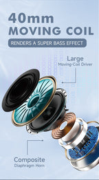 Blue Wireless Gaming Headphones with Lights - Foldable Design, 40mm Drivers, Comfortable