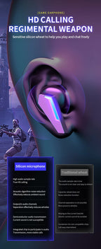 Black Wireless Gaming Earbuds - Bluetooth 5.2, Low Delay, 3D Stereo
