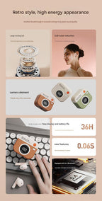 Retro Camera Style TWS Earbuds - Bluetooth 5.4, ENC, Low Latency Gaming(Green)