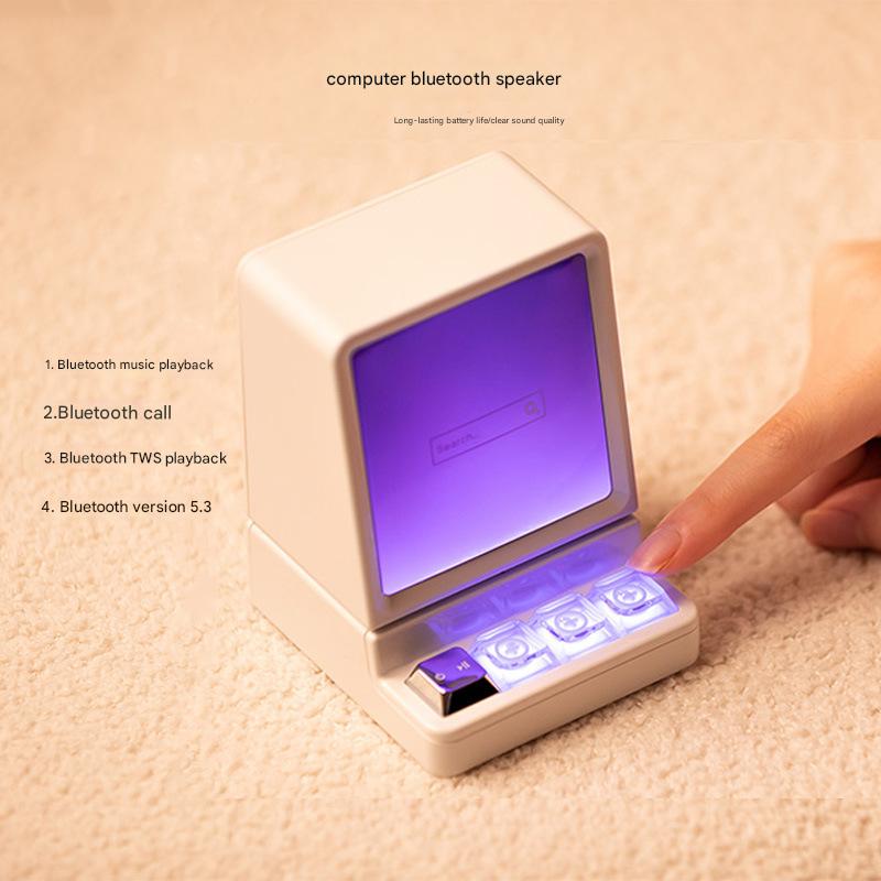 Vintage PC Design Bluetooth Speaker - Portable, Colorful LEDs, Phone Holder