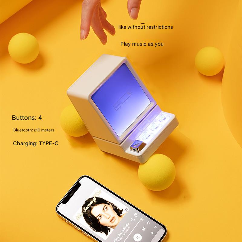 Vintage PC Design Bluetooth Speaker - Portable, Colorful LEDs, Phone Holder