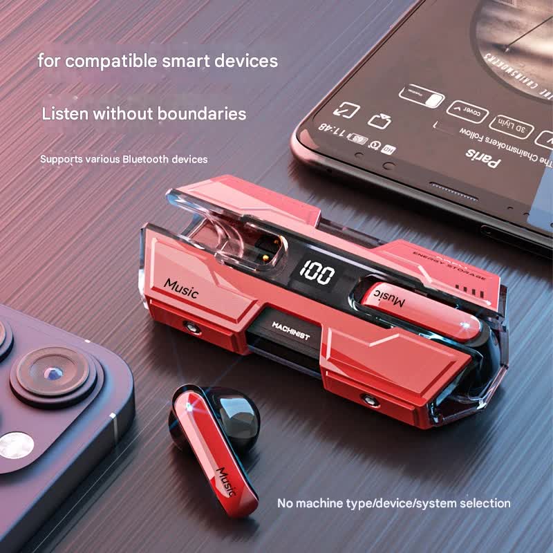 Futuristic TWS Gaming Earbuds - Bluetooth 5.3, Low Latency, HIFI Surround Sound, LED Display(black)