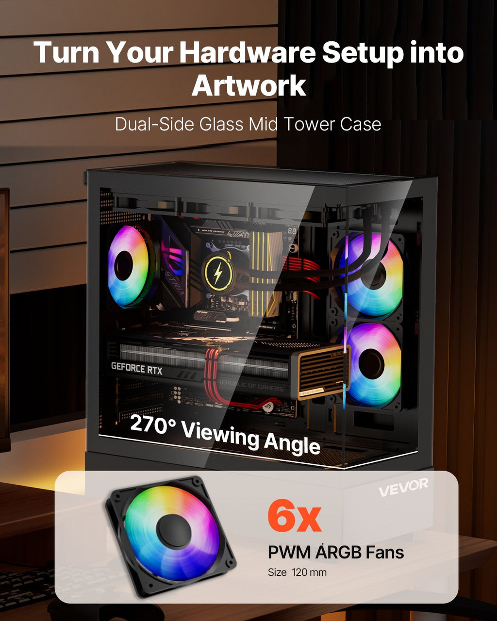 Mid-Tower ATX PC Gaming Case Computer Case with 6 x 120 mm PWM ARGB Fans