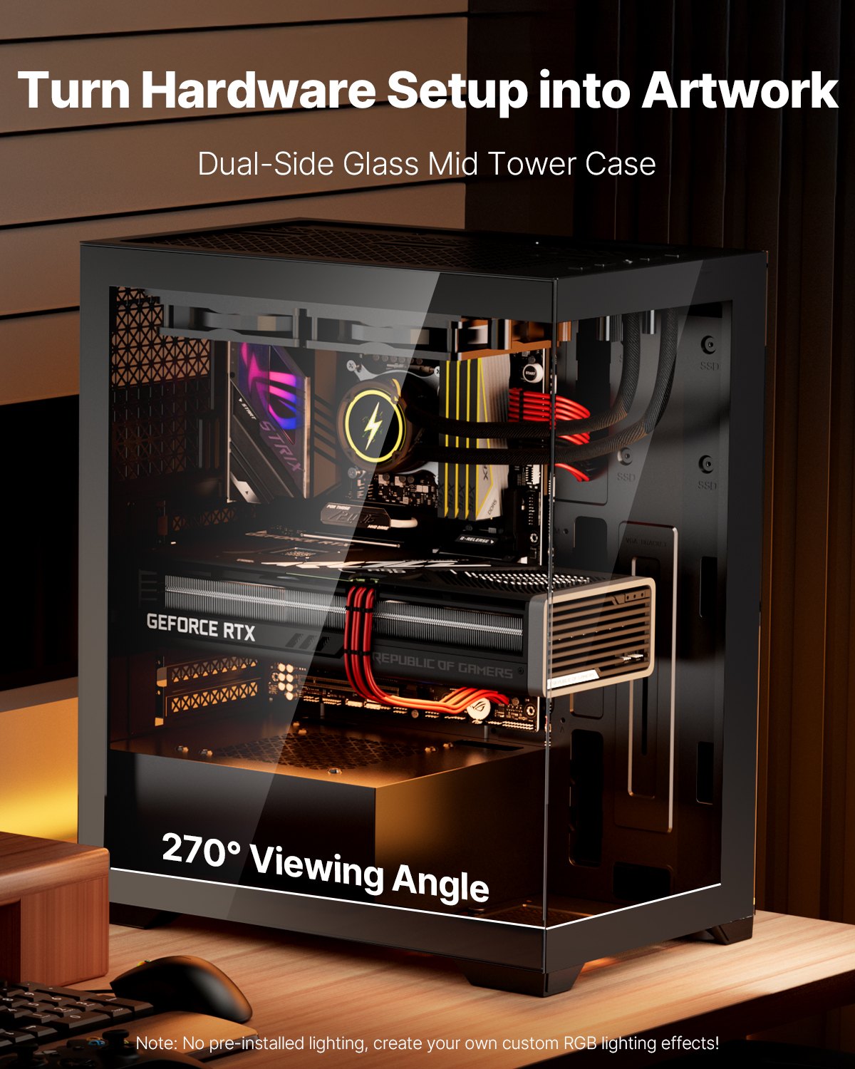 PC Gaming Case Mid-Tower Computer Case with 2 Fans for ATX Motherboard