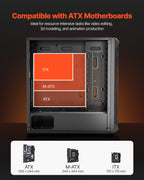 PC Gaming Case, Mid-Tower, Computer Case with High-Airflow Tempered Glass Panel, Dust Filter, 4 x 120 mm Fans, Cable Management, for GPU up to 270 mm in Length, Compatible with ATX/M-ATX/ITX
